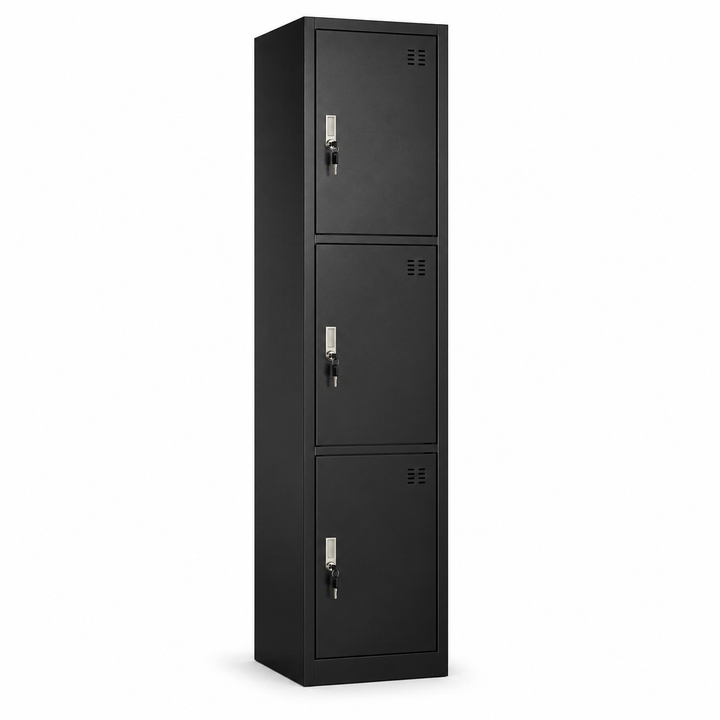 Locker metálico angosto de 3 puertas con llave