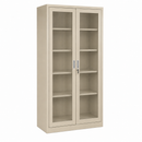 Armario metálico con puertas de vidrio y 5 estantes color beige