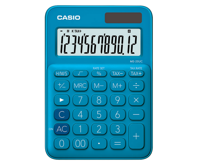 Calculadora Escritorio Casio MS-20UC 12 Digitos Celeste